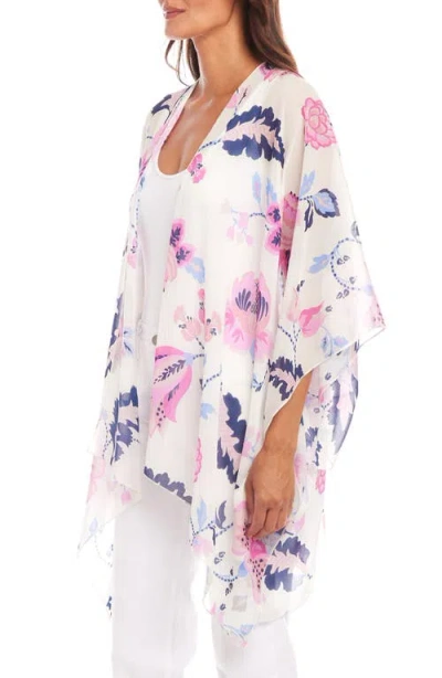 Karen Kane Open Front Jacket In Tea Rose Vine In Pink Print