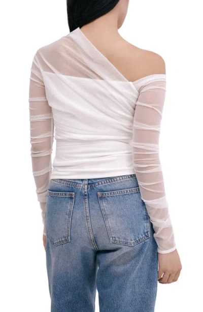 Marcella Monroe One-shoulder Mesh Overlay Top In Off White