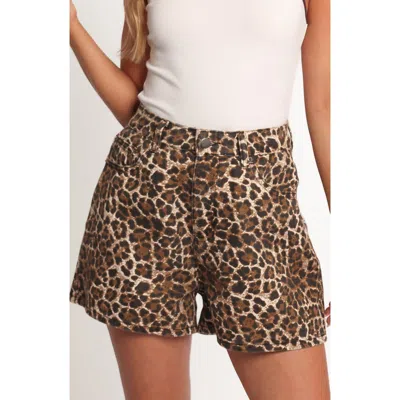 Petal And Pup Petal & Pup Hemima High Waist Leopard Print Denim Shorts In Brown