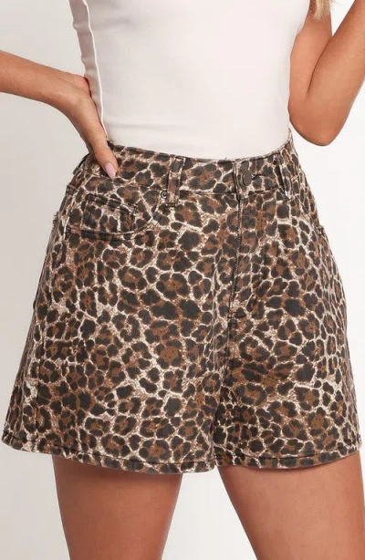 Petal And Pup Petal & Pup Hemima High Waist Leopard Print Denim Shorts In Brown