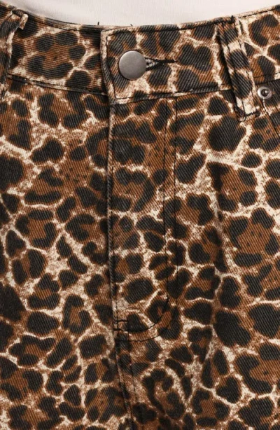 Petal And Pup Petal & Pup Hemima High Waist Leopard Print Denim Shorts In Brown