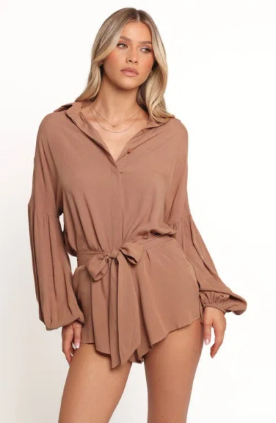 Petal And Pup Petal & Pup Pali Long Sleeve Romper In Brown