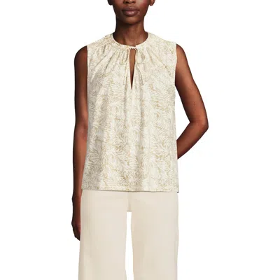 Lands' End Linen Blend Notch Neck Swing Tank Top In Champagne Leaf Scroll