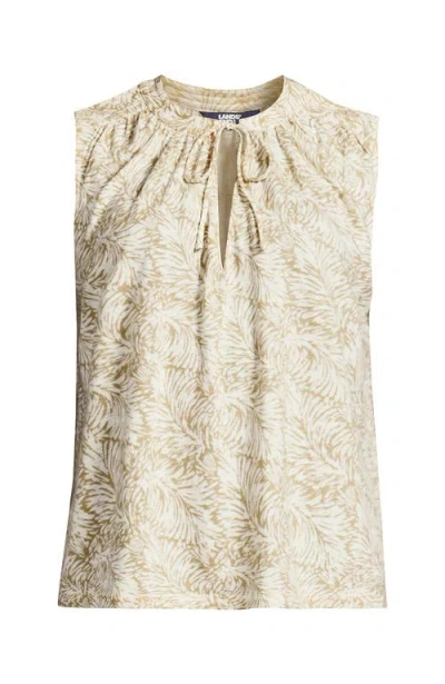 Lands' End Linen Blend Notch Neck Swing Tank Top In Champagne Leaf Scroll