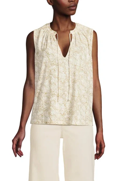 Lands' End Linen Blend Notch Neck Swing Tank Top In Champagne Leaf Scroll