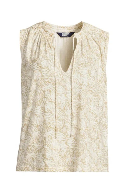 Lands' End Linen Blend Notch Neck Swing Tank Top In Champagne Leaf Scroll