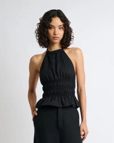 Onia Air Linen Smocked Halter Top In Black