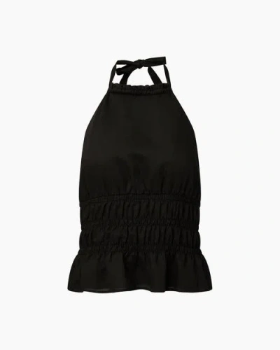 Onia Air Linen Smocked Halter Top In Black