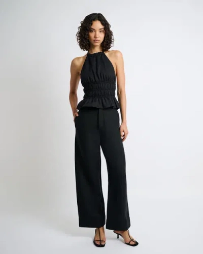 Onia Air Linen Smocked Halter Top In Black