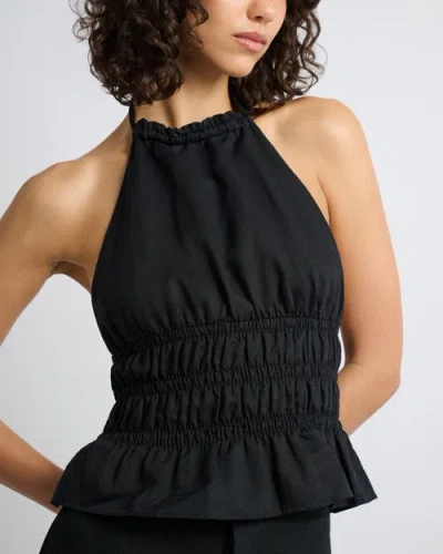Onia Air Linen Smocked Halter Top In Black