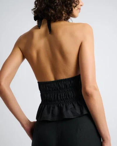 Onia Air Linen Smocked Halter Top In Black
