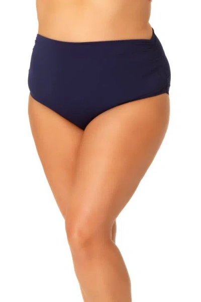 Anne Cole Plus High Waisted Shirred Bottom In Navy