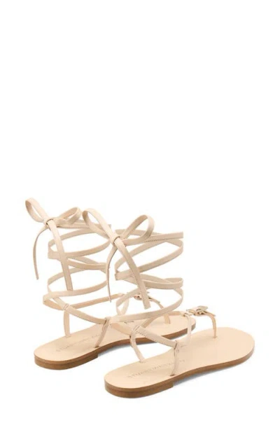 Stuart Weitzman Georgie Leather Ankle-wrap Flat Sandals In Barely Beige
