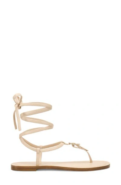 Stuart Weitzman Georgie Leather Ankle-wrap Flat Sandals In Barely Beige