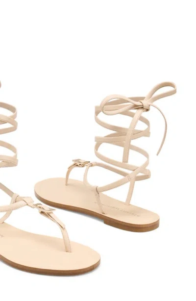 Stuart Weitzman Georgie Leather Ankle-wrap Flat Sandals In Barely Beige