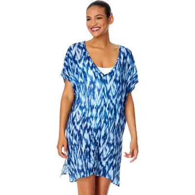 Anne Cole Tie Dye Ikat Easy Tunic Swimsuit Cover Up In Blue
