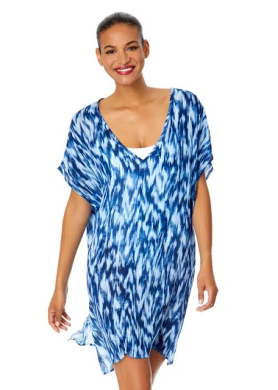Anne Cole Tie Dye Ikat Easy Tunic Swimsuit Cover Up In Blue