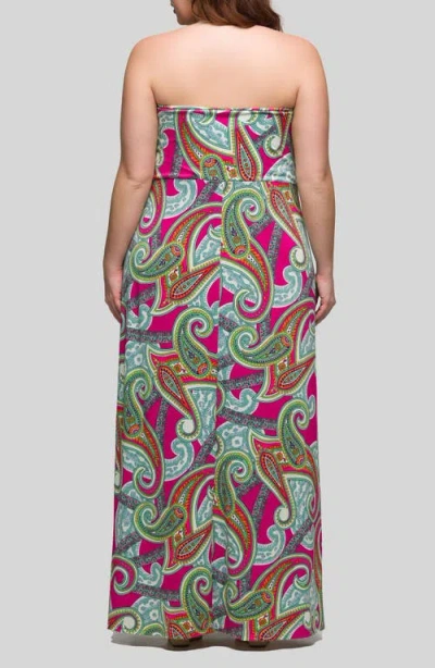 24seven Comfort Apparel Women's Pink Paisley A Line Strapless Maxi Dress With Pockets In Multi