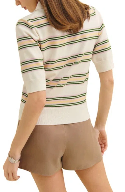 Reformation Campbell Cotton Polo Sweater In Fior Di Latte Multi Stripe