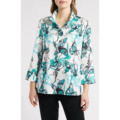 Ming Wang Abstract Print Button-up Shirt In Emerald Awe Multi
