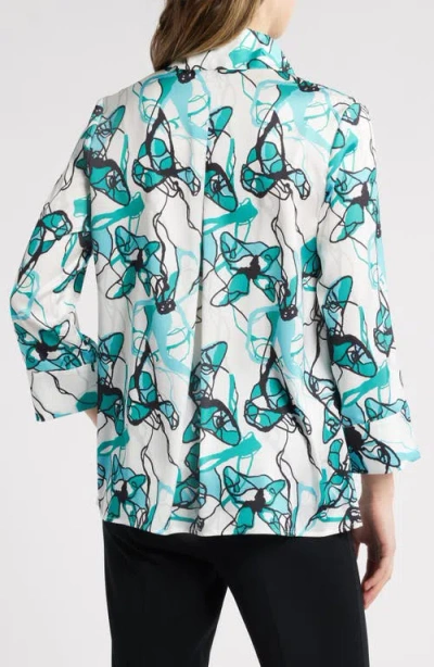 Ming Wang Abstract Print Button-up Shirt In Emerald Awe Multi