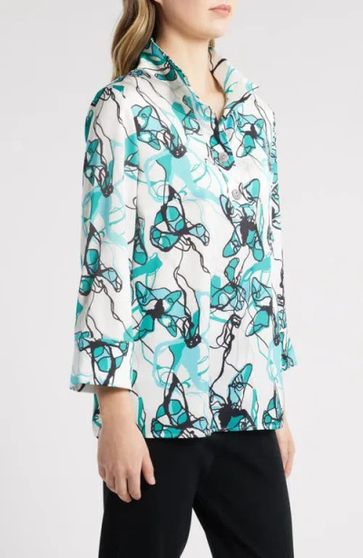 Ming Wang Abstract Print Button-up Shirt In Emerald Awe Multi