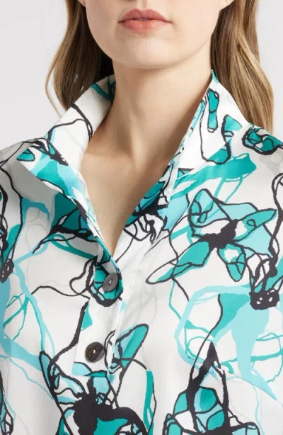 Ming Wang Abstract Print Button-up Shirt In Emerald Awe Multi