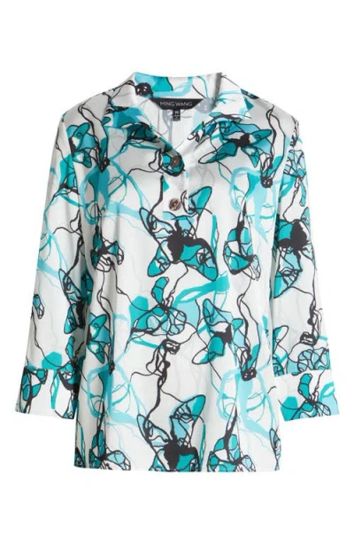 Ming Wang Abstract Print Button-up Shirt In Emerald Awe Multi