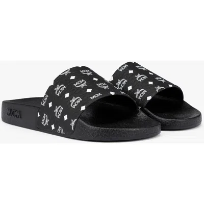 Mcm Monogram Print Rubber Slides In Black