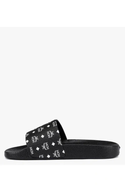 Mcm Monogram Print Rubber Slides In Black