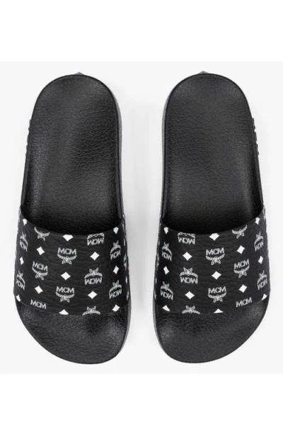 Mcm Monogram Print Rubber Slides In Black