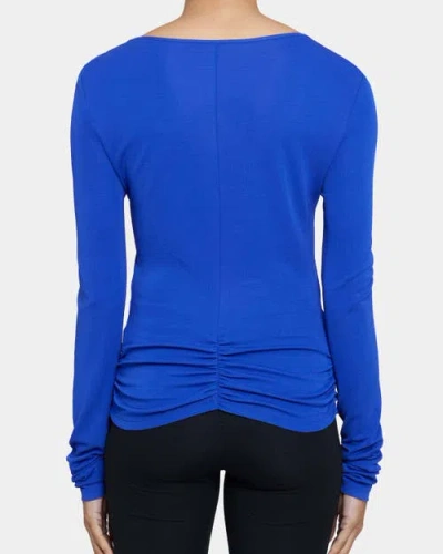 Santorelli Clea Long Sleeve Fitted Top With Front Ruching In Violet Blue