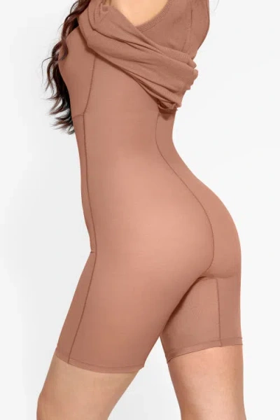 Popilush Shapewear Modal Tummy Control Midi Dress In Camel