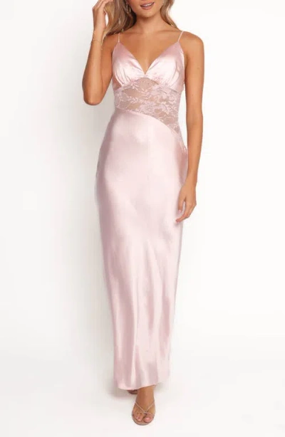 Petal And Pup Petal & Pup Milla Sheer Lace Inset Satin Maxi Dress In Pink