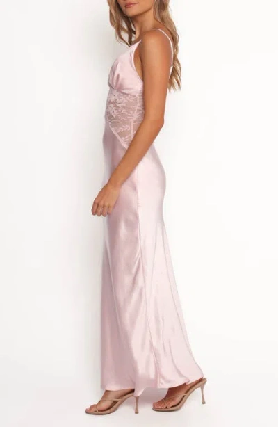Petal And Pup Petal & Pup Milla Sheer Lace Inset Satin Maxi Dress In Pink