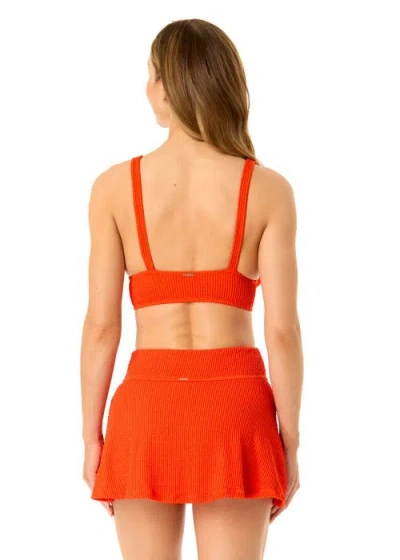 Anne Cole Live In Color Textured Shirred Soft Band Bralette Bikini Swim Top In Paprika Flame