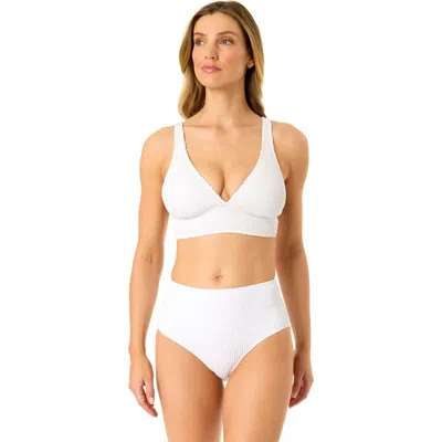Anne Cole Live In Color Textured Shirred Soft Band Bralette Bikini Swim Top In White