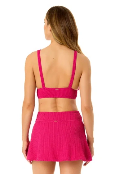 Anne Cole Live In Color Textured Shirred Soft Band Bralette Bikini Swim Top In Fandango Pink