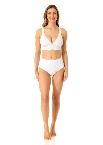 Anne Cole Live In Color Textured Shirred Soft Band Bralette Bikini Swim Top In White