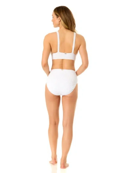 Anne Cole Live In Color Textured Shirred Soft Band Bralette Bikini Swim Top In White