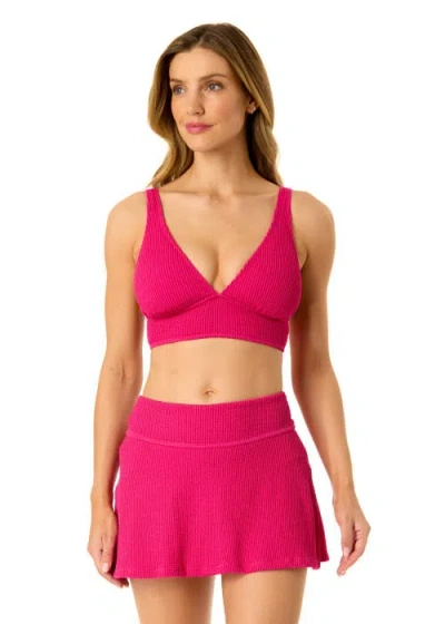 Anne Cole Live In Color Textured Shirred Soft Band Bralette Bikini Swim Top In Fandango Pink