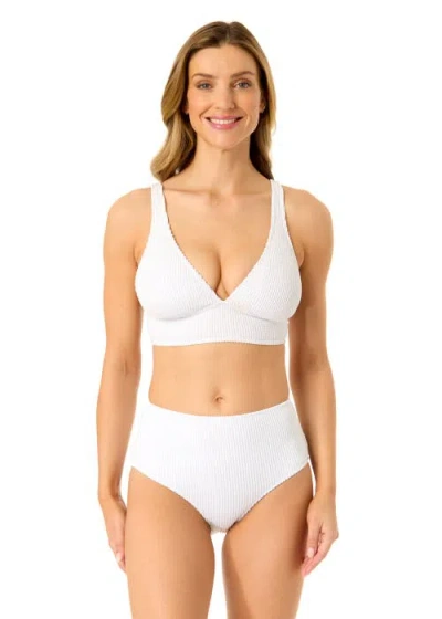 Anne Cole Live In Color Textured Shirred Soft Band Bralette Bikini Swim Top In White