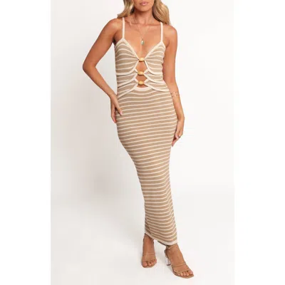 Petal And Pup Petal & Pup Farrah Stripe Cutout Midi Dress In Neutral