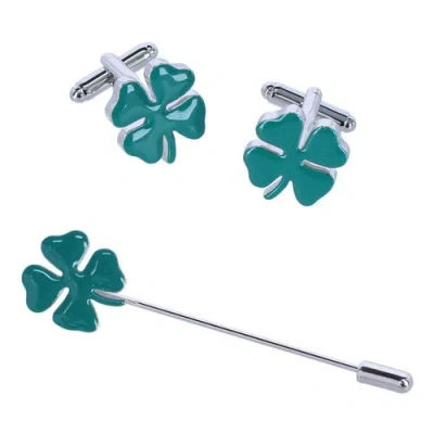 Trafalgar Shay Shamrock Novelty Cufflinks And Lapel Pin Set In Green