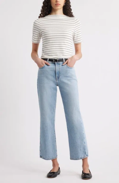 Nordstrom Boat Neck T-shirt In Ivory- Black Cynth Stripe