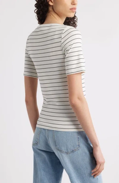 Nordstrom Boat Neck T-shirt In Ivory- Black Cynth Stripe