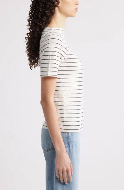 Nordstrom Boat Neck T-shirt In Ivory- Black Cynth Stripe