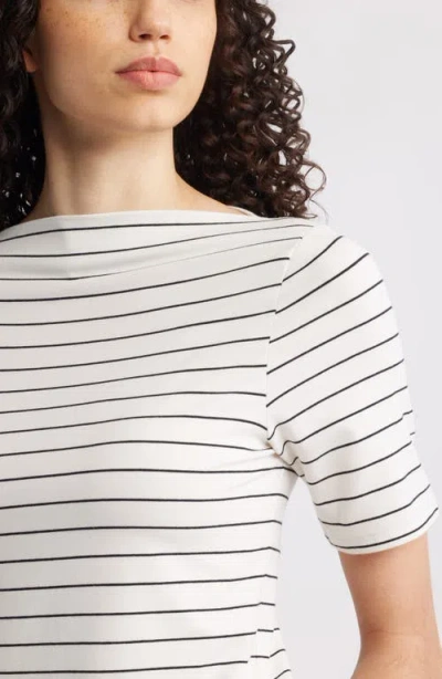 Nordstrom Boat Neck T-shirt In Ivory- Black Cynth Stripe