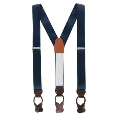 Trafalgar Big & Tall Dutton Solid Colored Silk Button End Suspenders In Navy