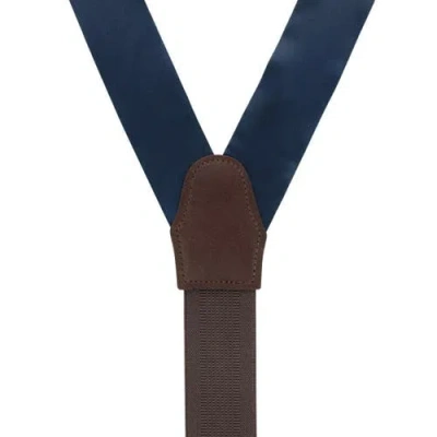 Trafalgar Big & Tall Dutton Solid Colored Silk Button End Suspenders In Navy